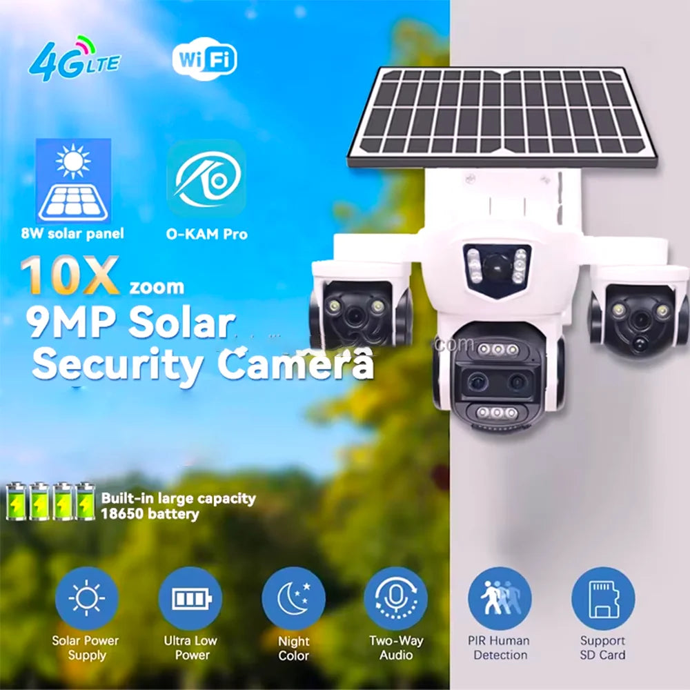 Caméra solaire PTZ WiFi DIFANG 12MP 4G, affichage à 3 écrans Zoom 10X, sécurité extérieure sans fil complète, aucun câble d'alimentation nécessaire