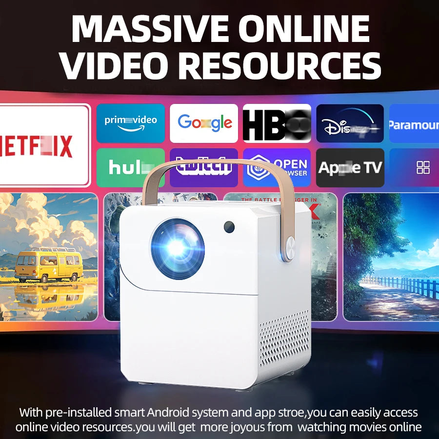 Projecteur intelligent WiFi Android HD 1080P 4K pour cinéma maison, avec fonction de mise en miroir de l'écran du téléphone, cadeau idéal pour les enfants, Noël, la Saint-Valentin