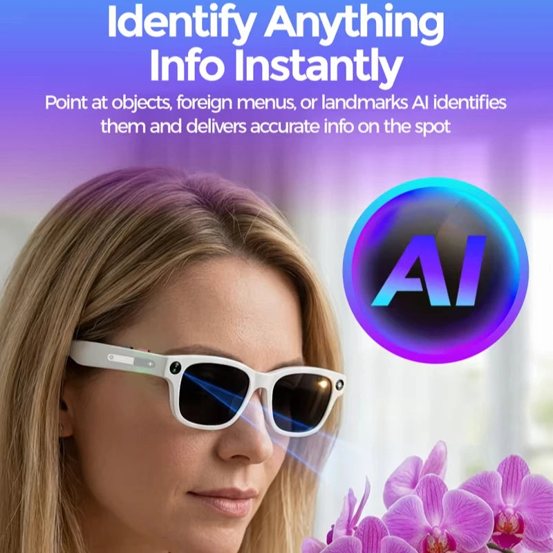 Lunettes Intelligentes IA Lenovo avec Caméra HD 8K, Enregistrement Vidéo, Traduction IA Multifonctionnelle, Conversation Visuelle et Lecture Musicale