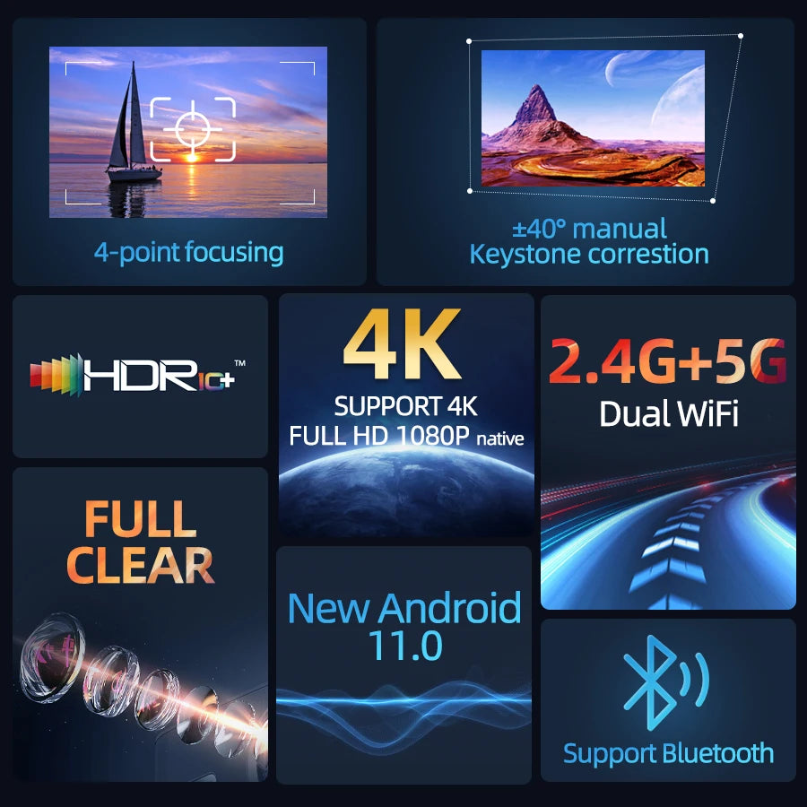 Projecteur intelligent WiFi Android HD 1080P 4K pour cinéma maison, avec fonction de mise en miroir de l'écran du téléphone, cadeau idéal pour les enfants, Noël, la Saint-Valentin