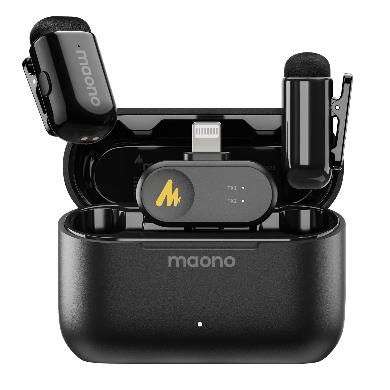 Microphone cravate sans fil Maono T1mini pour téléphone - Réduction du bruit, fonction de coupe automatique, configuration via application, enregistrement audio et vidéo