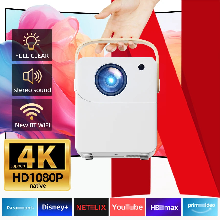 Projecteur intelligent WiFi Android HD 1080P 4K pour cinéma maison, avec fonction de mise en miroir de l'écran du téléphone, cadeau idéal pour les enfants, Noël, la Saint-Valentin