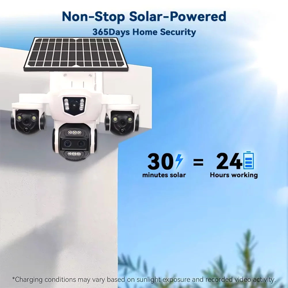 Caméra solaire PTZ WiFi DIFANG 12MP 4G, affichage à 3 écrans Zoom 10X, sécurité extérieure sans fil complète, aucun câble d'alimentation nécessaire