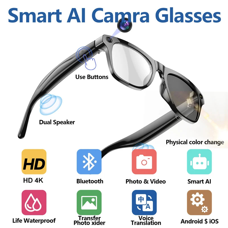 800W HD AI lunettes Bluetooth intelligentes HD prise de vue caméra étanche Photo vidéo appel vocal traduction AI lunettes de caméra intelligente