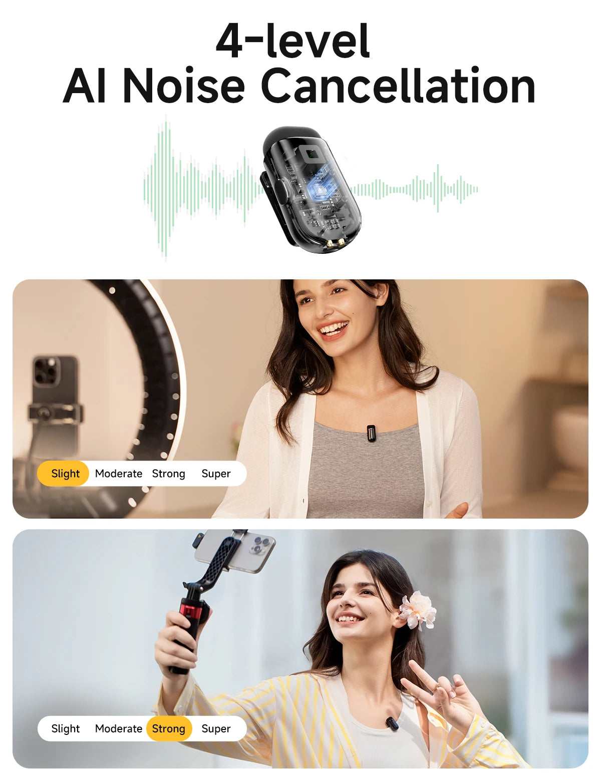 Microphone cravate sans fil Maono T1mini pour téléphone - Réduction du bruit, fonction de coupe automatique, configuration via application, enregistrement audio et vidéo