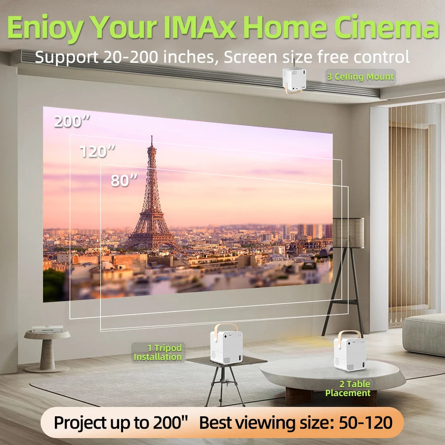Projecteur intelligent WiFi Android HD 1080P 4K pour cinéma maison, avec fonction de mise en miroir de l'écran du téléphone, cadeau idéal pour les enfants, Noël, la Saint-Valentin