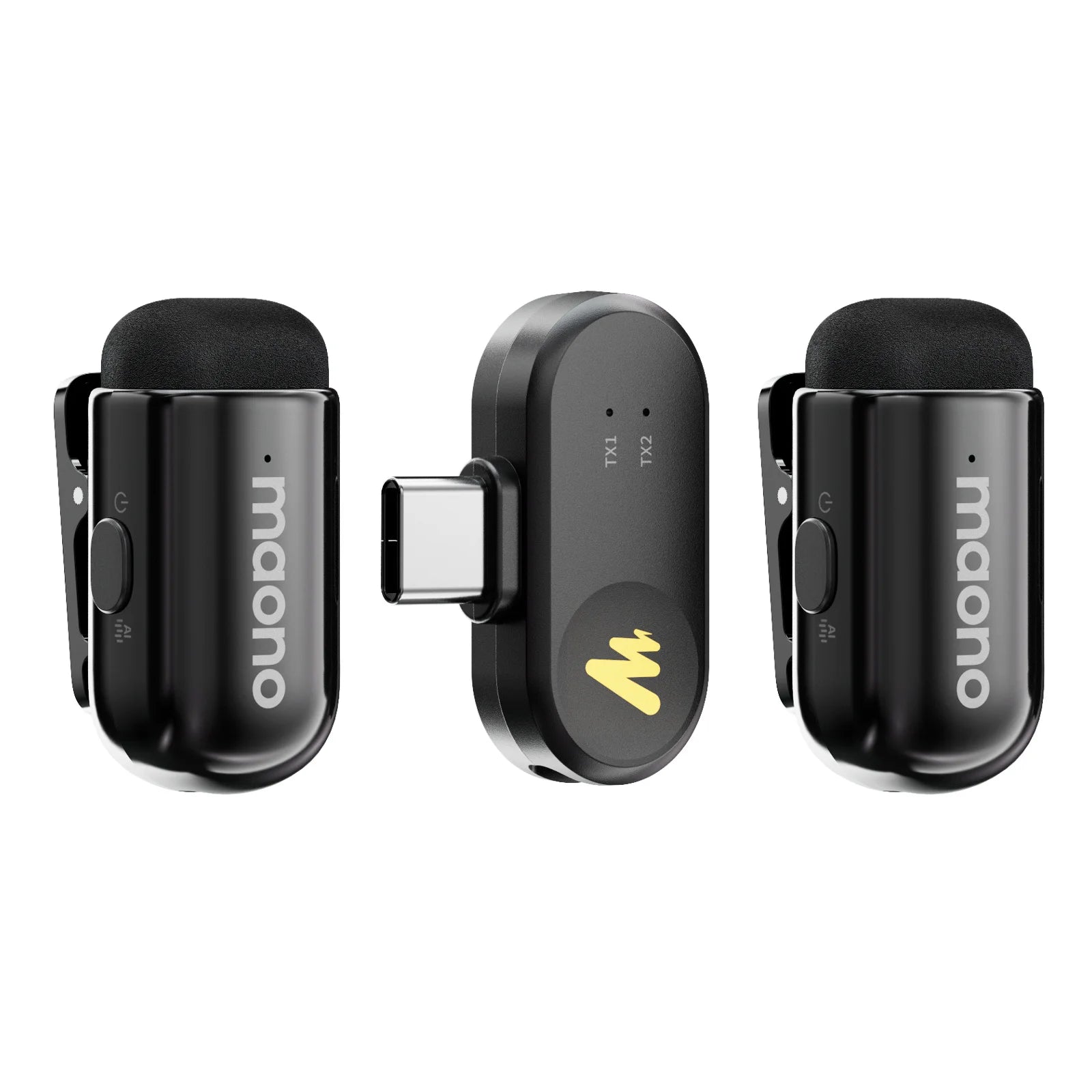 Microphone cravate sans fil Maono T1mini pour téléphone - Réduction du bruit, fonction de coupe automatique, configuration via application, enregistrement audio et vidéo