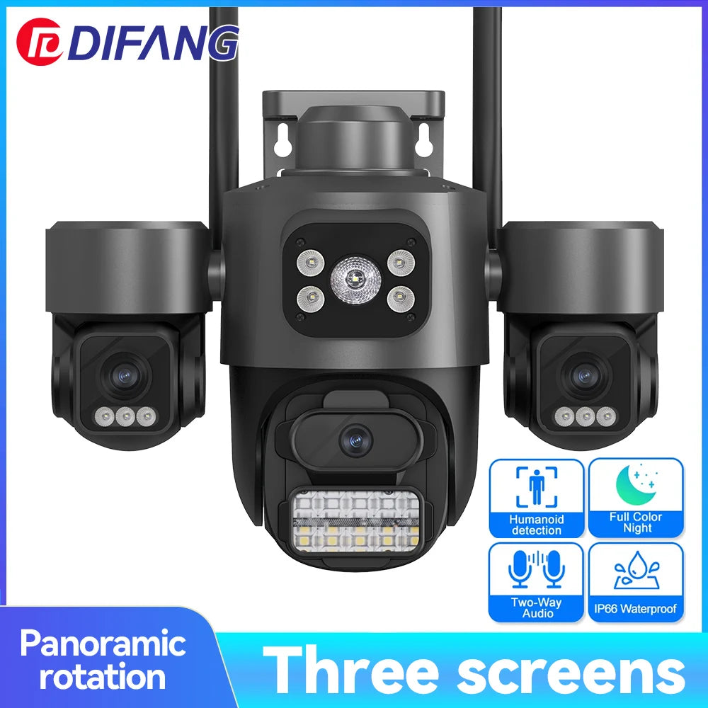 Offre spéciale iCsee 3 objectifs 3 écran WiFi caméra 360 °   CCTV extérieur imperméable de suivi automatique, surveillance ICsee de caméra de sécurité WiFi