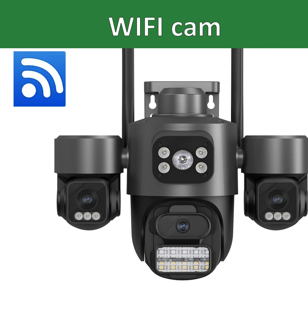 Offre spéciale iCsee 3 objectifs 3 écran WiFi caméra 360 °   CCTV extérieur imperméable de suivi automatique, surveillance ICsee de caméra de sécurité WiFi