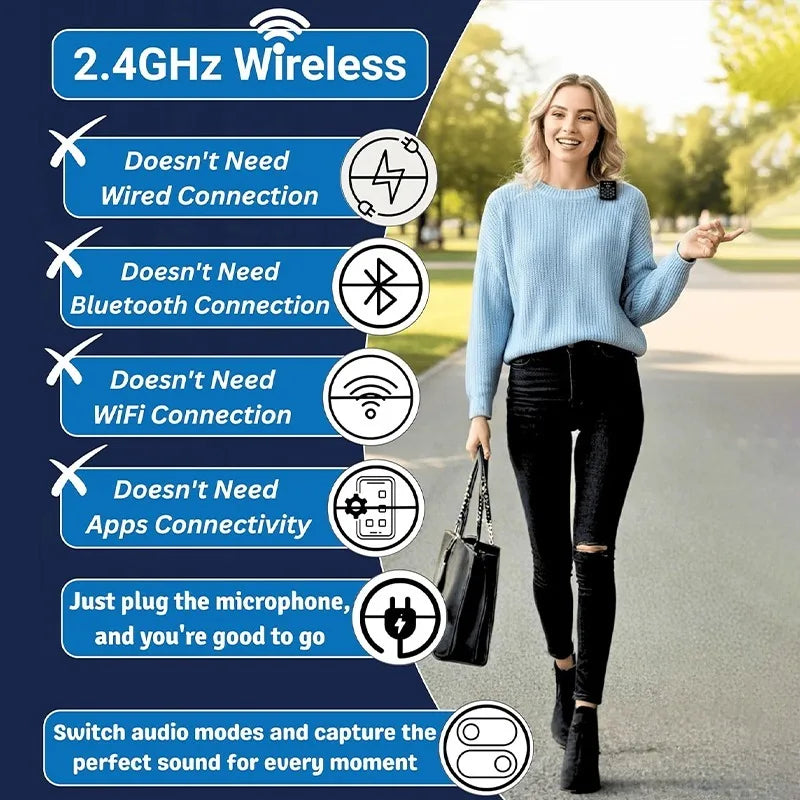 Microphone Lavalier Sans Fil Mini avec Réduction de Bruit pour iPhone USB-C Android Enregistrement Vidéo Vlog
