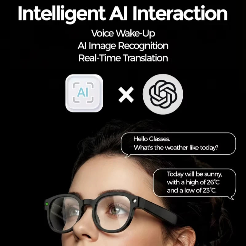 Lunettes Intelligentes IA Lenovo avec Caméra HD 8K, Enregistrement Vidéo, Traduction IA Multifonctionnelle, Conversation Visuelle et Lecture Musicale