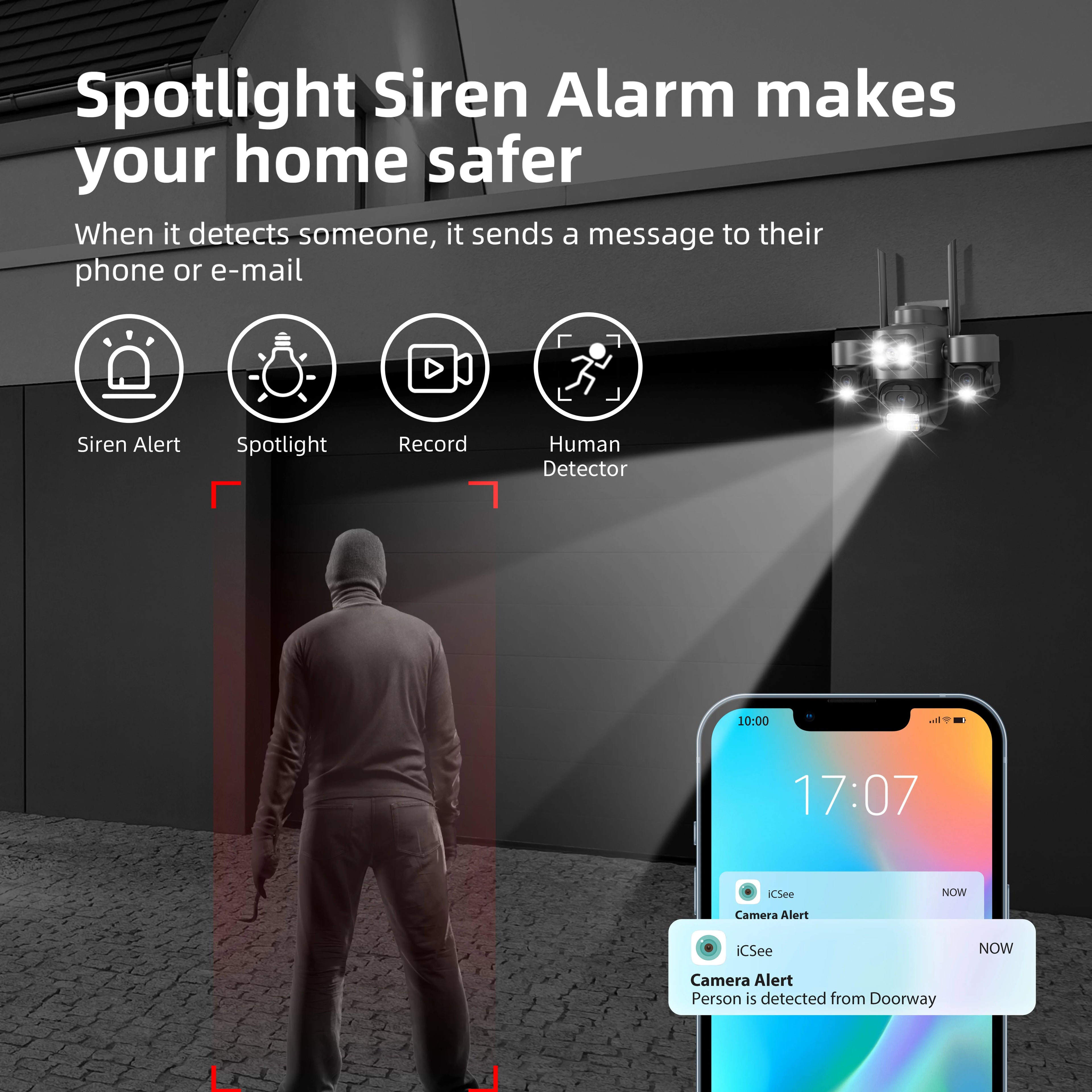 Offre spéciale iCsee 3 objectifs 3 écran WiFi caméra 360 °   CCTV extérieur imperméable de suivi automatique, surveillance ICsee de caméra de sécurité WiFi