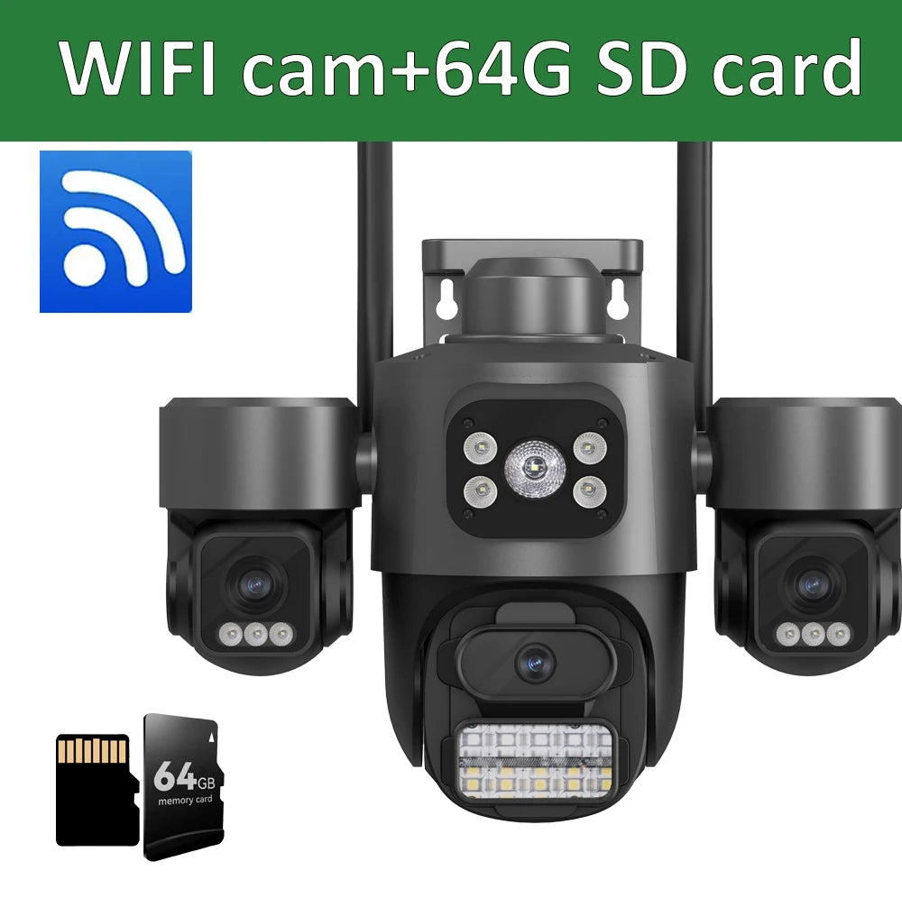 Offre spéciale iCsee 3 objectifs 3 écran WiFi caméra 360 °   CCTV extérieur imperméable de suivi automatique, surveillance ICsee de caméra de sécurité WiFi