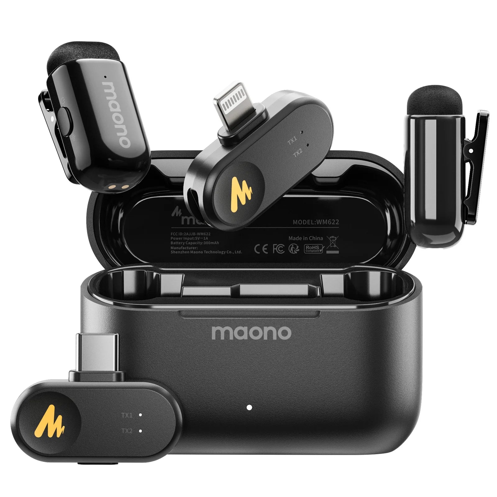 Microphone cravate sans fil Maono T1mini pour téléphone - Réduction du bruit, fonction de coupe automatique, configuration via application, enregistrement audio et vidéo