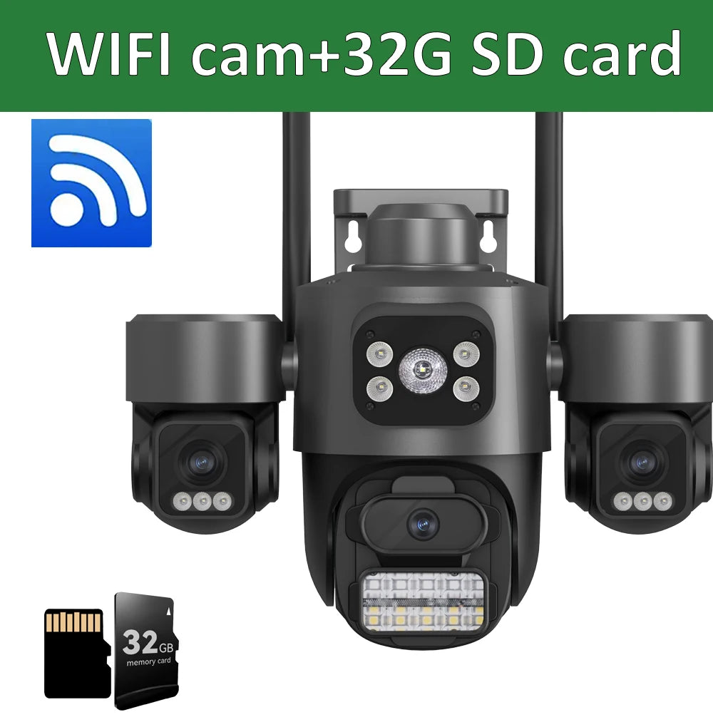 Offre spéciale iCsee 3 objectifs 3 écran WiFi caméra 360 °   CCTV extérieur imperméable de suivi automatique, surveillance ICsee de caméra de sécurité WiFi