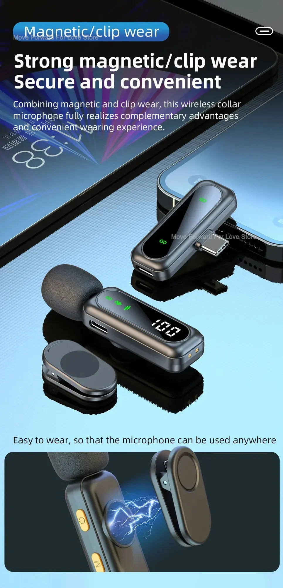 Microphone Lavalier Sans Fil Portable avec Réduction de Bruit pour Enregistrement Audio Type-C pour iPhone 15-16 Android PC Live Vlog