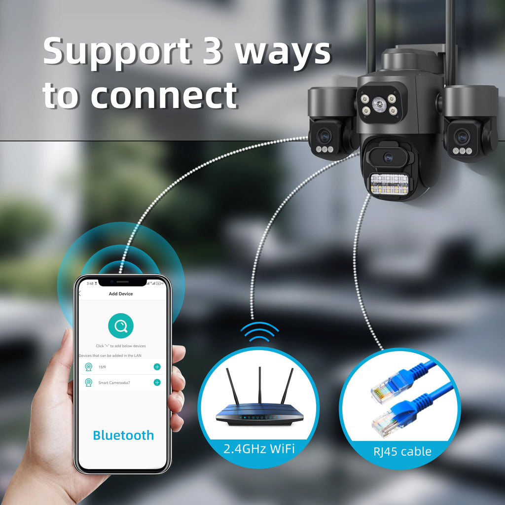 Offre spéciale iCsee 3 objectifs 3 écran WiFi caméra 360 °   CCTV extérieur imperméable de suivi automatique, surveillance ICsee de caméra de sécurité WiFi