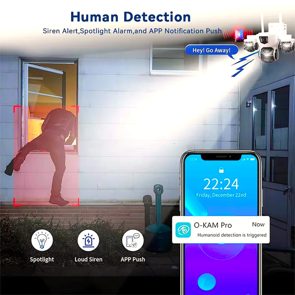 Caméra solaire PTZ WiFi DIFANG 12MP 4G, affichage à 3 écrans Zoom 10X, sécurité extérieure sans fil complète, aucun câble d'alimentation nécessaire